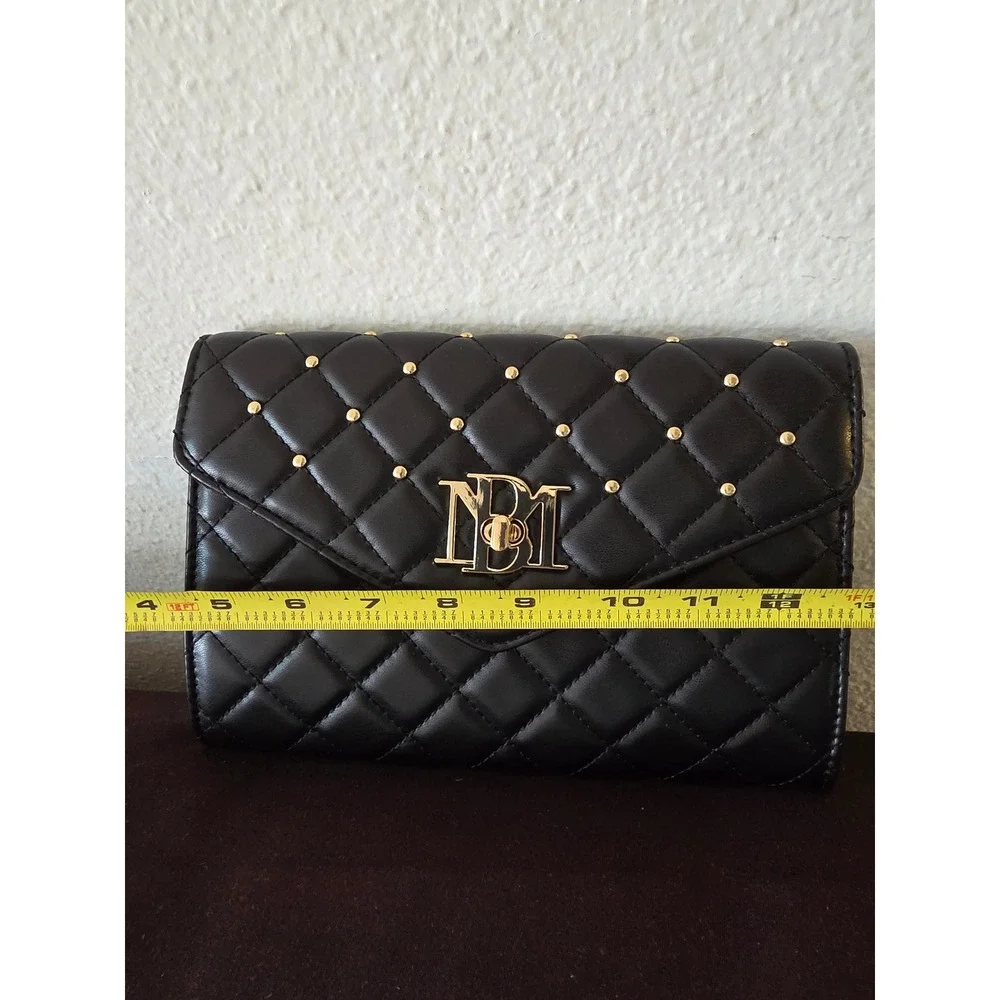 Badgley Mischka Black Quilted Studded Crossbody Bag Gold Chain BM-4191 NEW